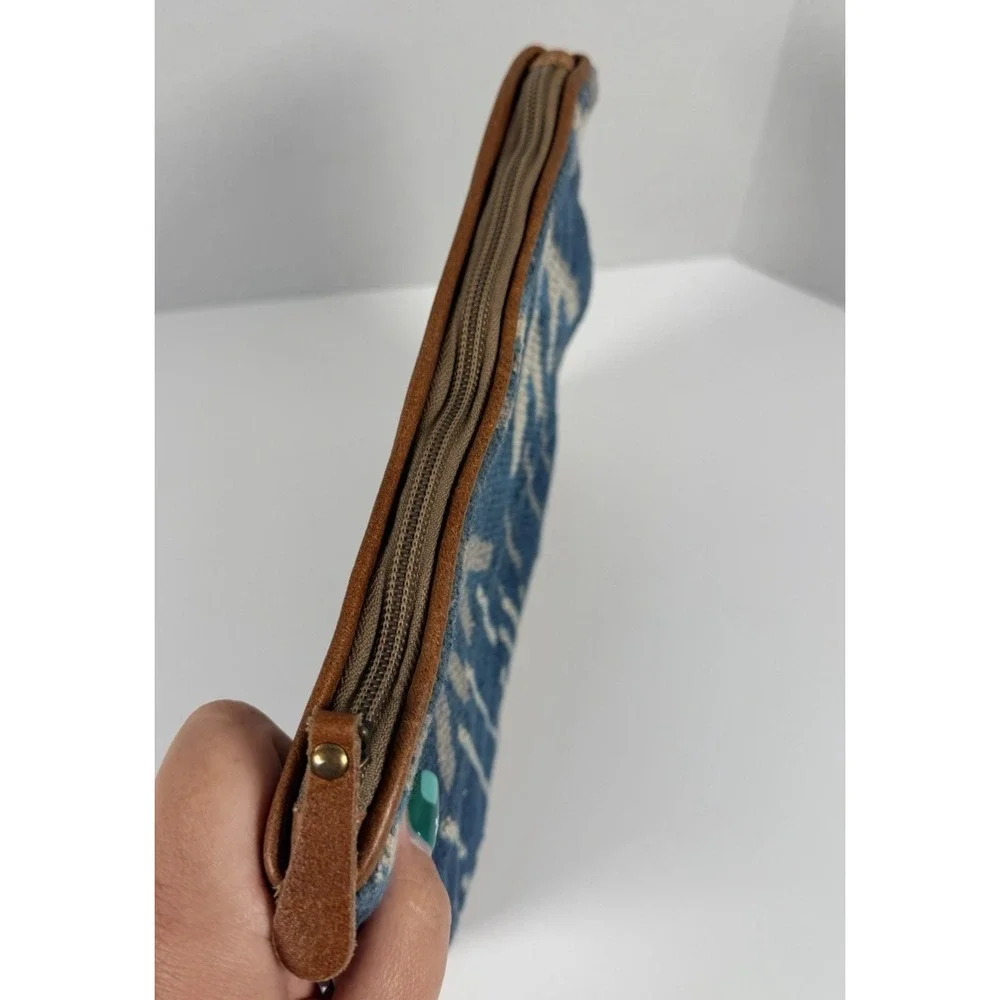 Myra Bag Leather Woven Cotton Canvas Aztec Wristlet Clutch Bag